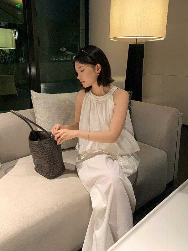 Bubble Pleated Top & Wide-leg Pants Set R31120