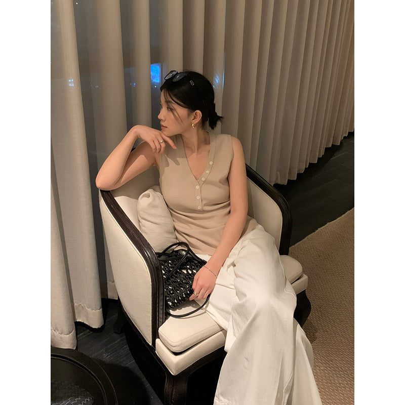 Button V-Neck Knit Vest R31165