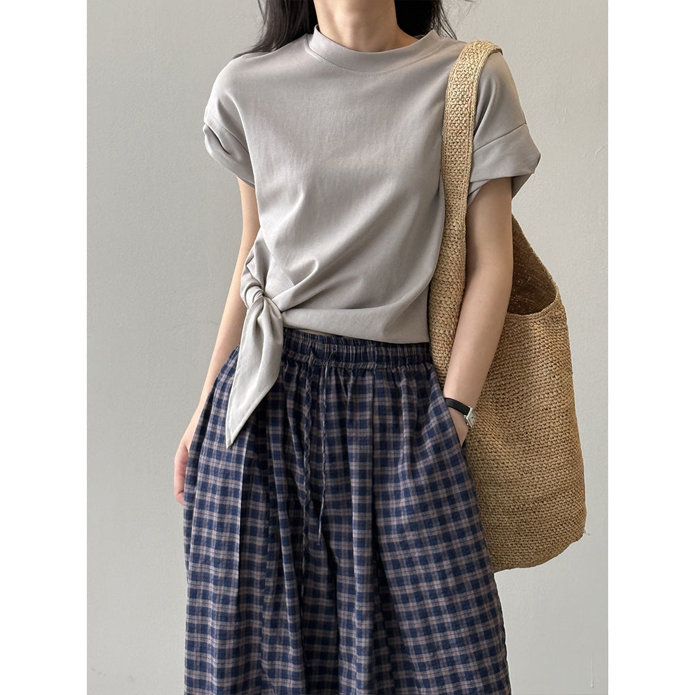 Strap Waist Crew Neck Short-sleeved T-shirt RH012951