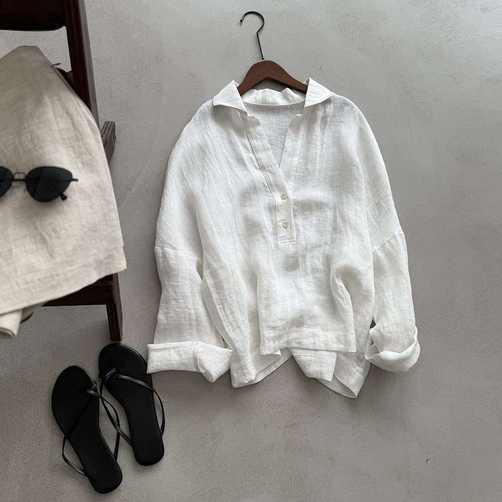 Linen Loose Long Sleeve Shirt Set RH012953