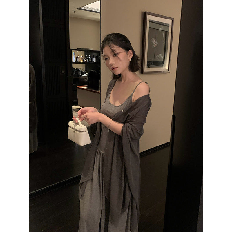 Linen Shawl Cardigan & Wool Dress Set R31140