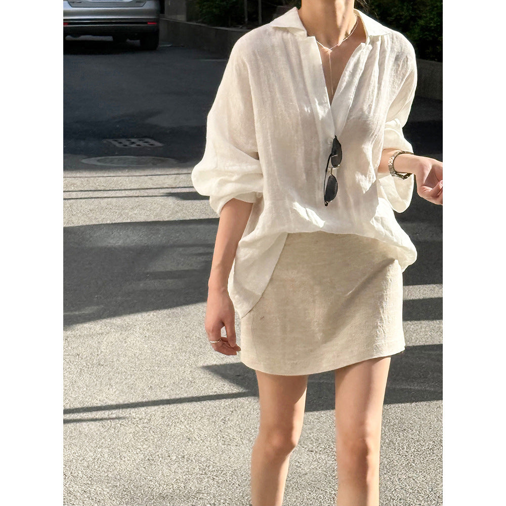 Linen Loose Long Sleeve Shirt Set RH012953