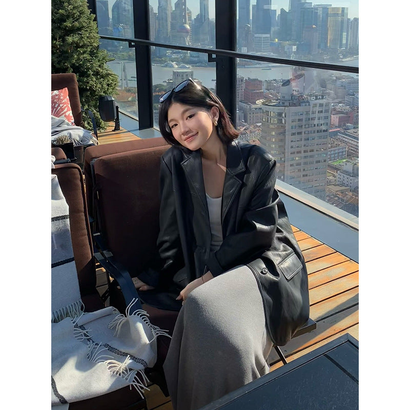 Matte PU Leather Blazer R31134