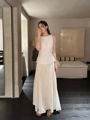 Linen Sleeveless Top & Pleated Skirt Set R31103