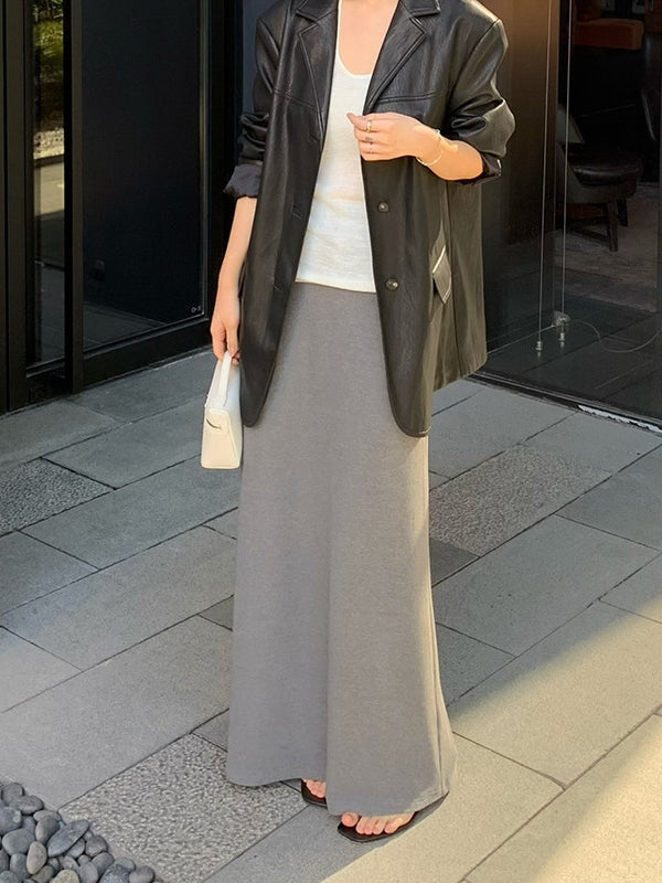 Draped Slim A-Line Long Skirt R31135