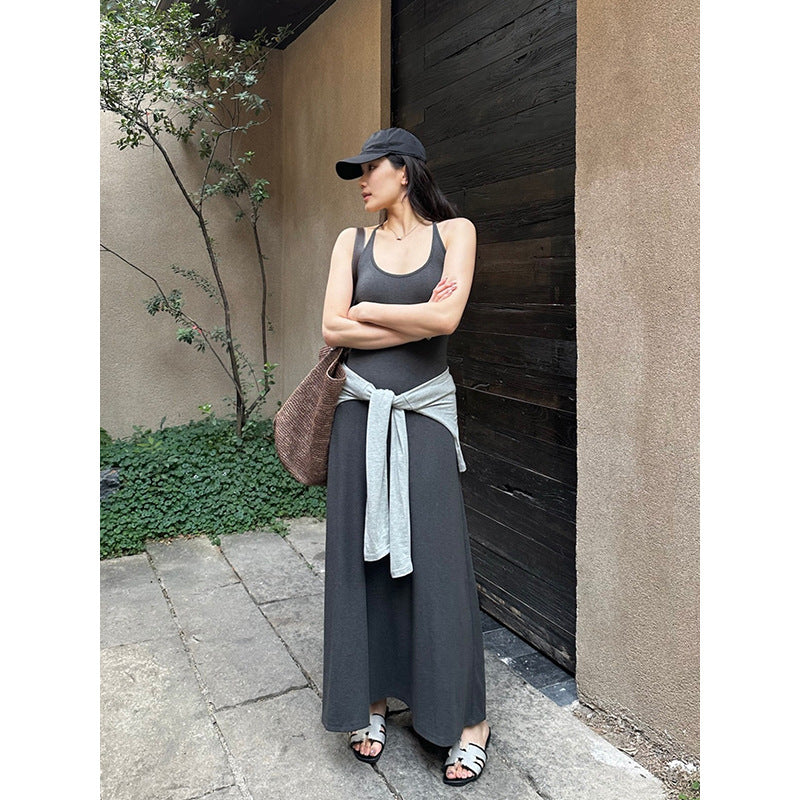 Asymmetrical Long Sleeve Top & Slip Dress Set R31181