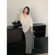 Draped Slim A-Line Long Skirt R31135