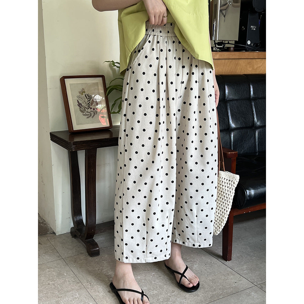 Linen Polka Dot Wide Leg Pants RH013009