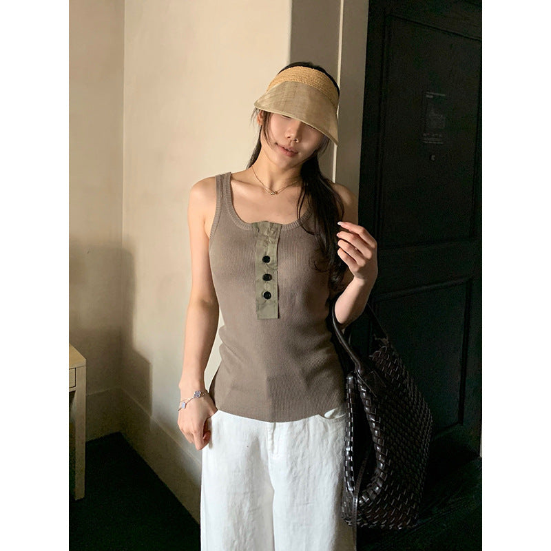 Button Half-placket Knit Vest R31119