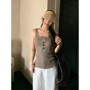 Button Half-placket Knit Vest R31119
