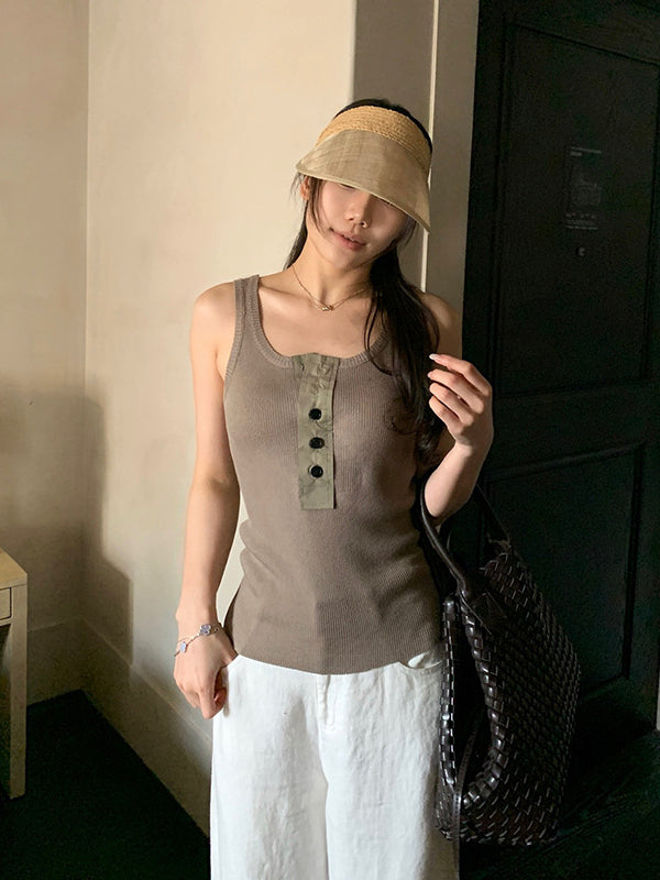 Button Half-placket Knit Vest R31119